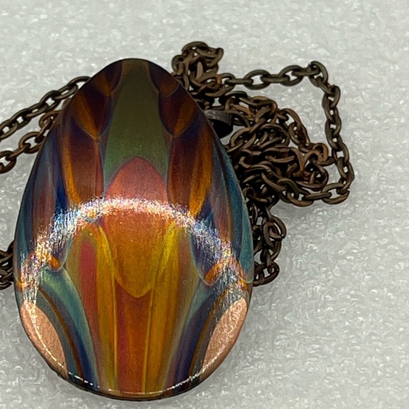 Copper Painted  Teardrop Pendant Necklace Artisan Made One of a kind Colorful - Picture 8 of 15